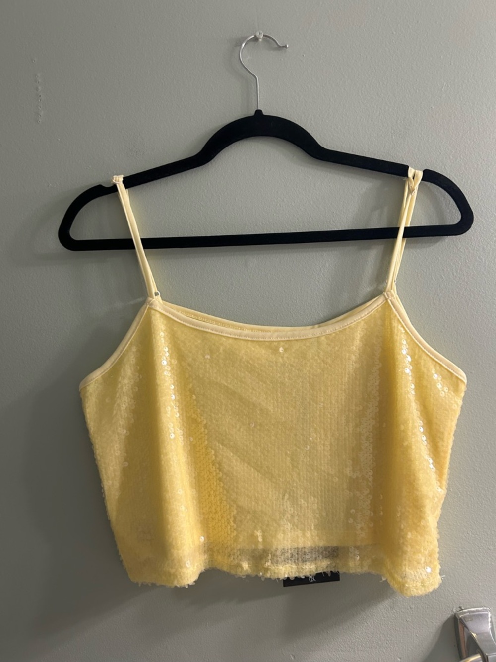 Yellow Sequin Spaghetti Strap Crop Top
